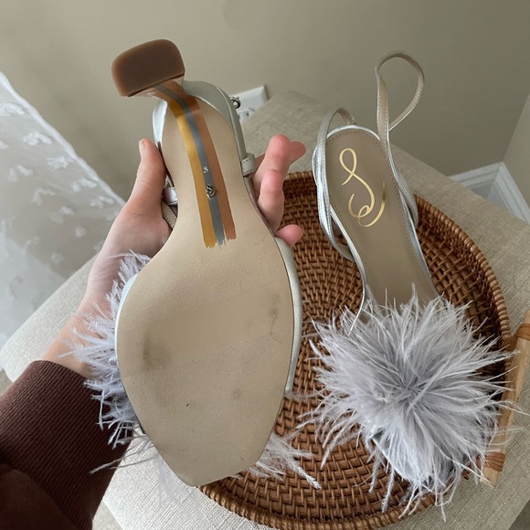 Sam Edelman silver Leon feather heels in box - Picture 4 of 7